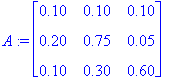 A := matrix([[.10, .10, .10], [.20, .75, .5e-1], [.10, .30, .60]])