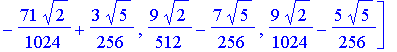 W8 := matrix([[49/512*2^(1/2)+3/256*5^(1/2), 89/1024*2^(1/2)+3/256*5^(1/2), 9/512*2^(1/2)+1/256*5^(1/2), 9/1024*2^(1/2)-1/256*5^(1/2), -31/512*2^(1/2)+3/256*5^(1/2), -71/1024*2^(1/2)+3/256*5^(1/2), 9/5...