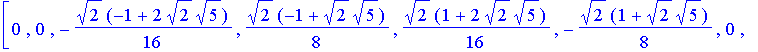 W8 := matrix([[49/512*2^(1/2)+3/256*5^(1/2), 89/1024*2^(1/2)+3/256*5^(1/2), 9/512*2^(1/2)+1/256*5^(1/2), 9/1024*2^(1/2)-1/256*5^(1/2), -31/512*2^(1/2)+3/256*5^(1/2), -71/1024*2^(1/2)+3/256*5^(1/2), 9/5...